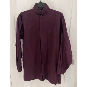 Eskandar Mandarin Collar Tunic Shirt Top Blouse Size 1 Cotton Burgundy